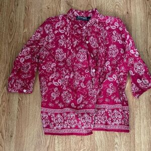 Burgundy Paisley Button-Up Blouse